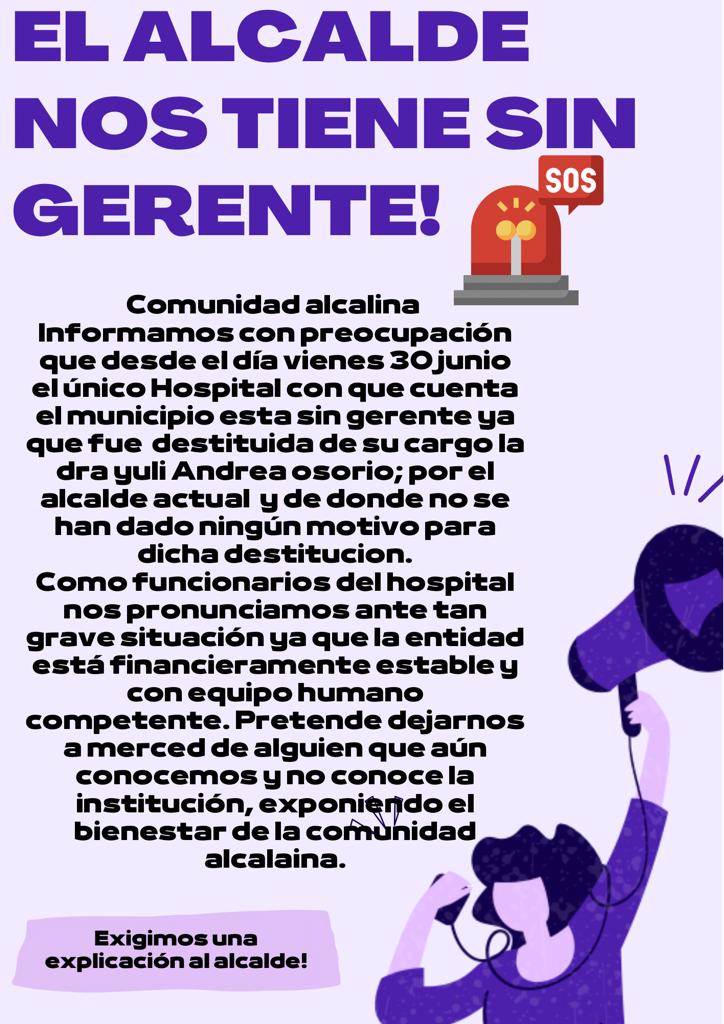 Comunidad de Alcalá inconforme con salida de la gerente del Hospital